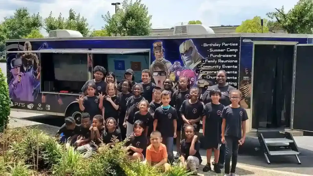 group of kids outside the game truck rentals