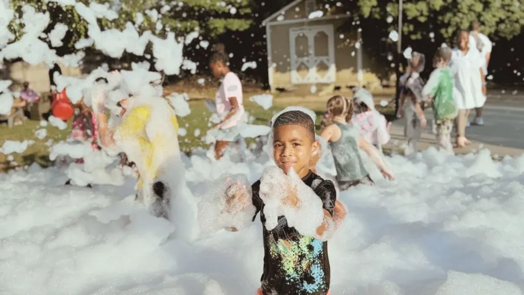 kids playing on foam party